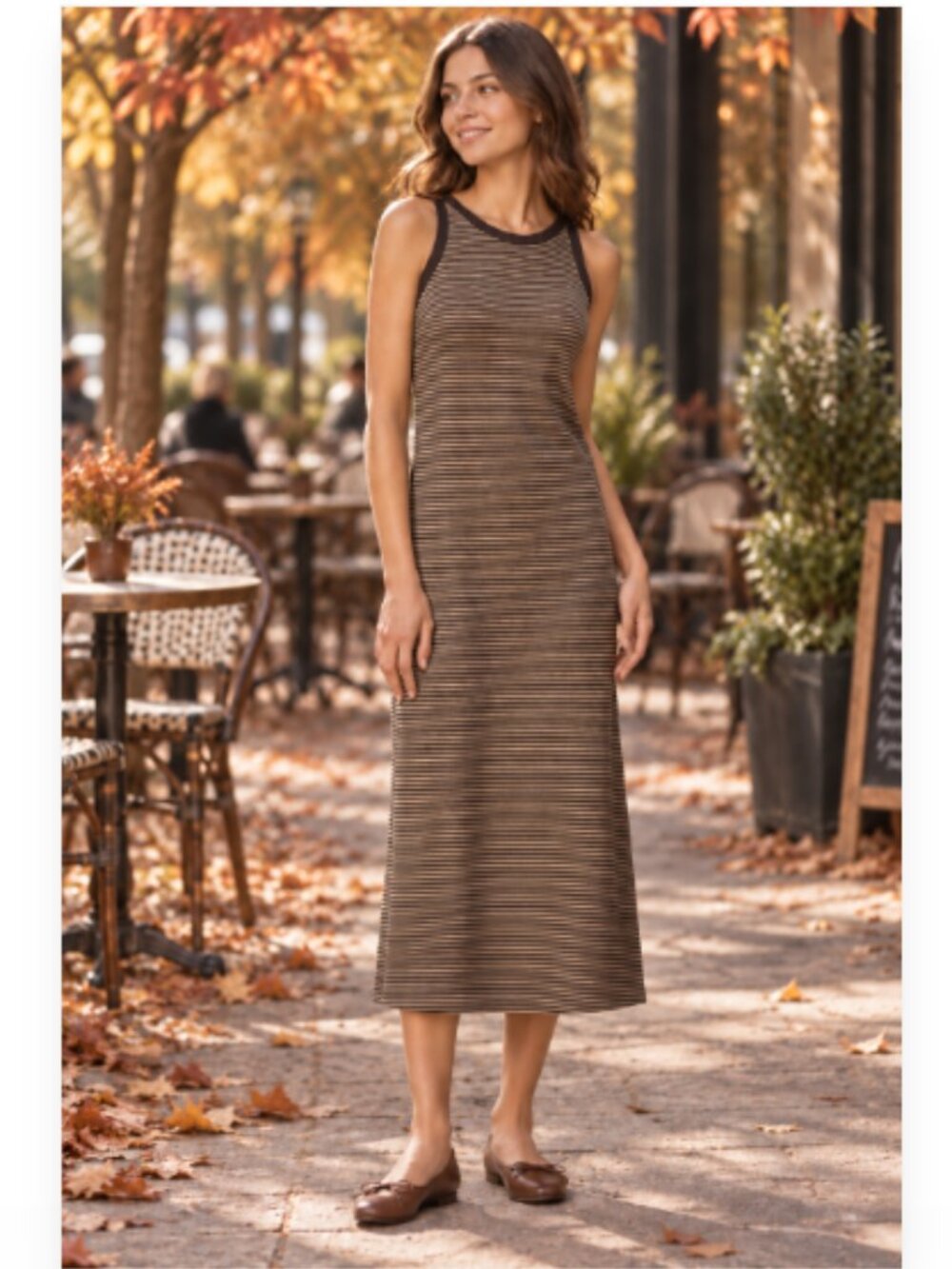 Uniqlo Brown & Tan Striped Rib Knit Long Tank Dress
